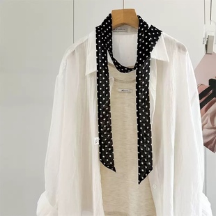 真丝细长条小丝巾女新款春夏百搭赫本波点丝带配饰系脖高级感飘带