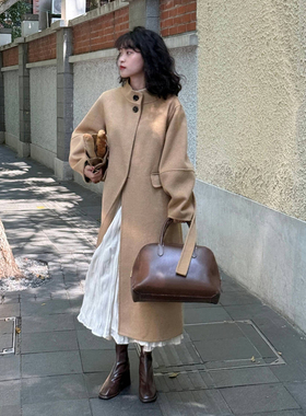 好在 塞纳河冬日诗 小个子美丽诺羊毛立领系带两穿双面呢大衣秋冬