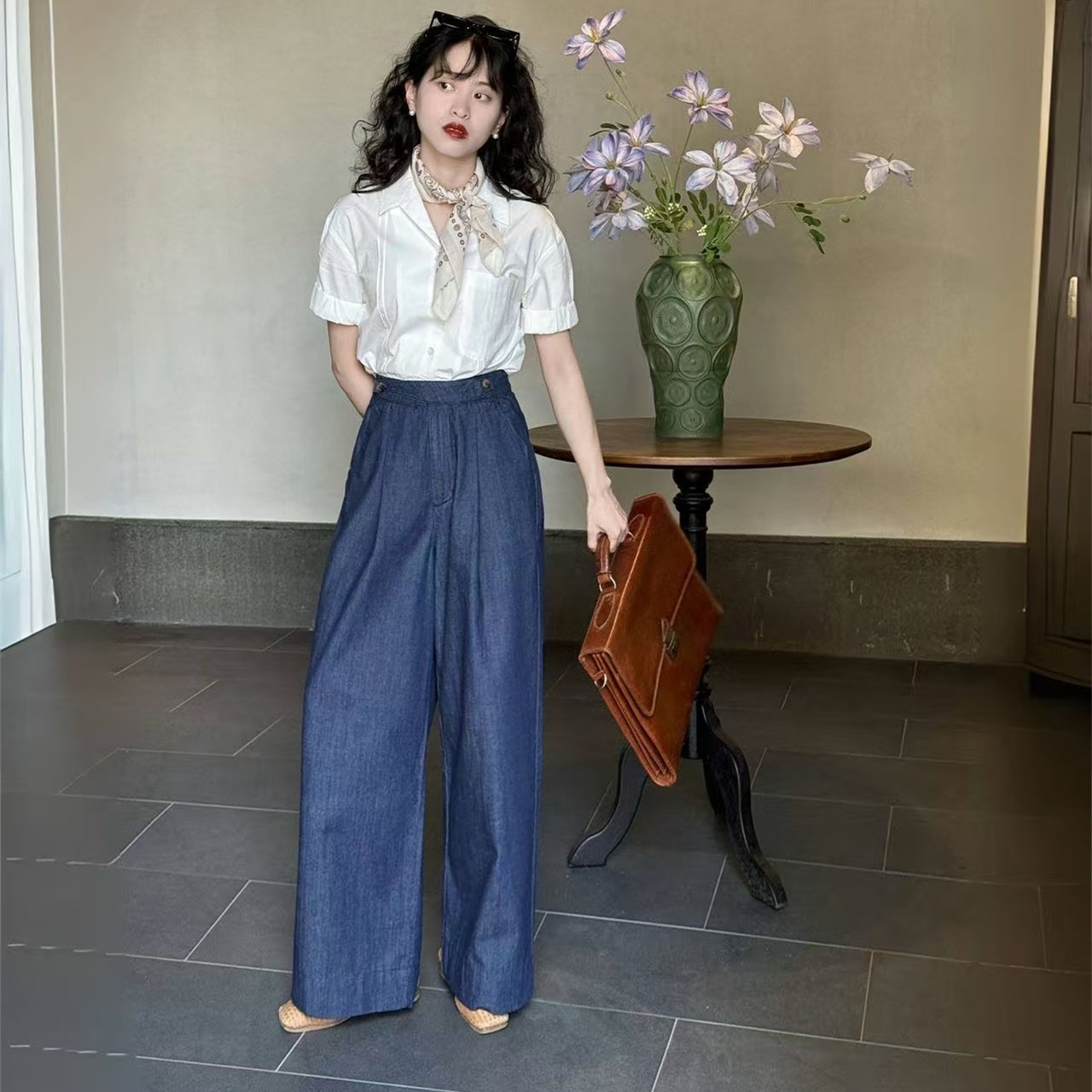 好在自制 会呼吸的亚麻 小个子150凉席亚麻超薄牛仔阔腿裤2026夏