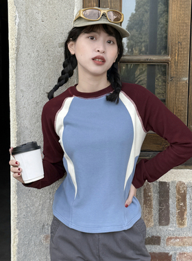 好在 当天9折+立减到手99 插肩袖撞色春季户外吸汗长袖上衣磨毛T