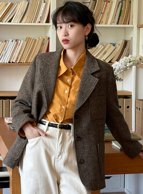 好在自制 布尔乔亚 进口小个子150羊毛彩点花岗呢复古西装外套女