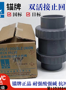 锚牌中山环宇日标UPVC灰色双活接止回阀半球形止回阀国标止回阀