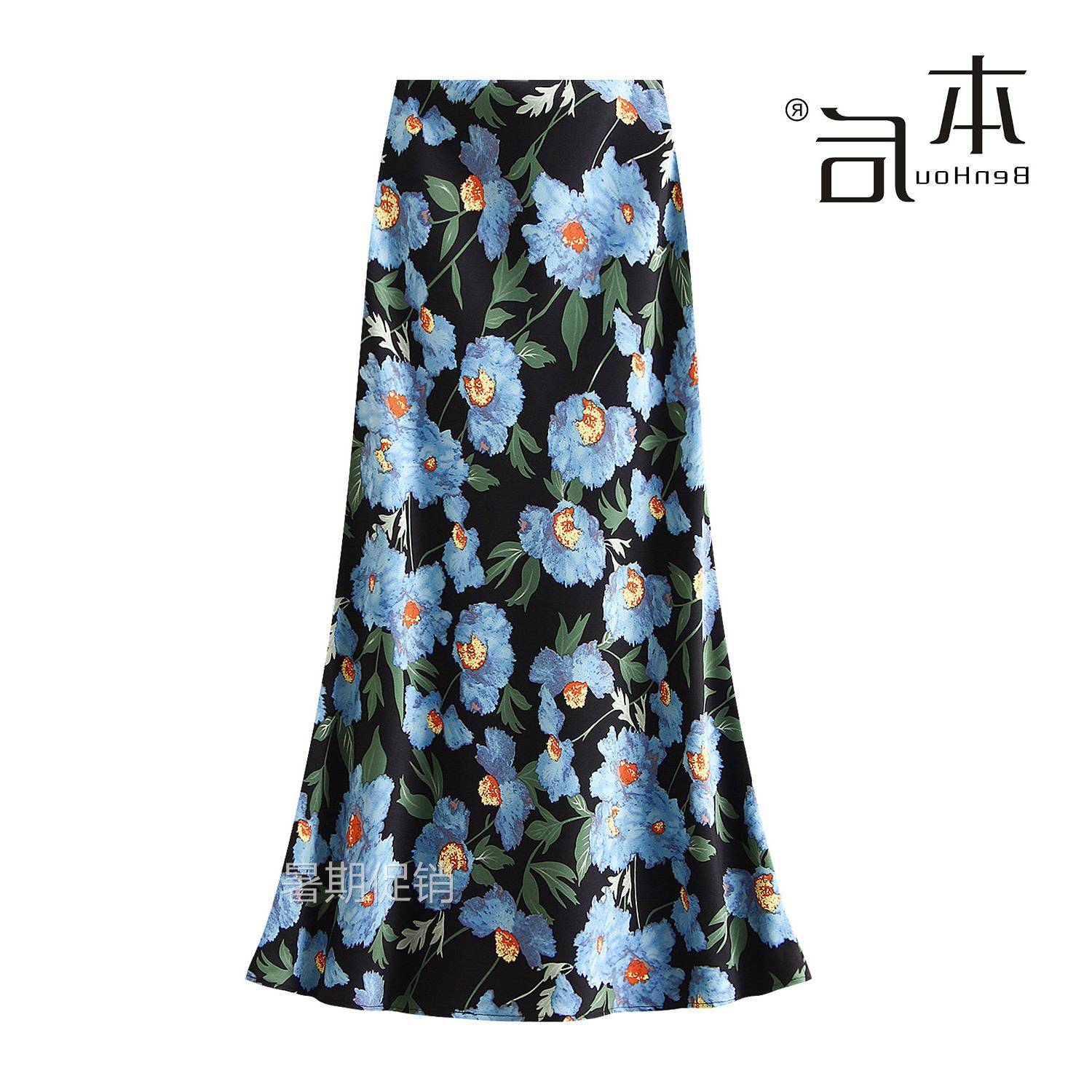 BenHou/本后 9939 度假风轻薄碎花垂感鱼尾裙半身裙夏女长裙松紧
