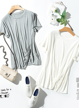 Mars Studio夏 柔滑品质 下摆打结 显瘦舒适弹力宽松短袖女款T恤