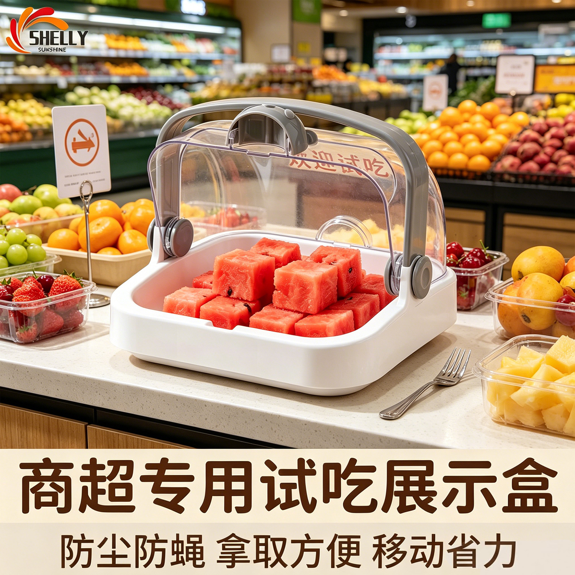 超市水果试吃盒盘托盘零食自助餐展示盘保鲜盒带盖PC透明盖子圆形 - 实物图