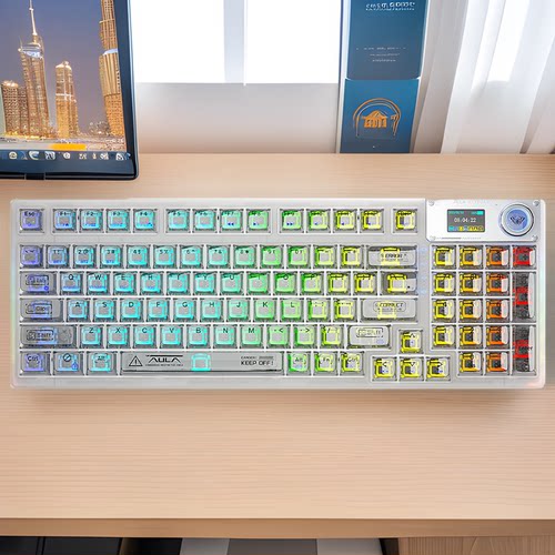 狼蛛F98Pro透明键盘机械三模无线蓝牙客制化电竞全键冰晶轴热插拔