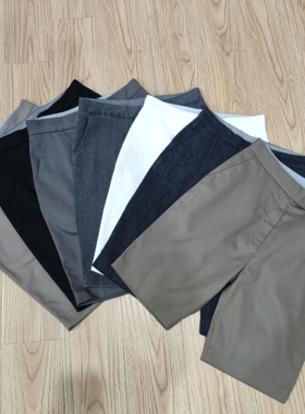 外贸日单春夏女士复古棉质弹力中裤透气大码纯色高腰宽松休闲短裤