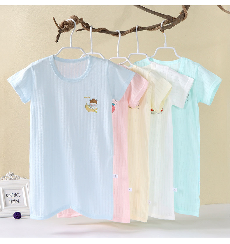 婴儿连体衣夏季超薄款短袖睡裙男女宝纯棉睡衣男童家居睡袍空调服