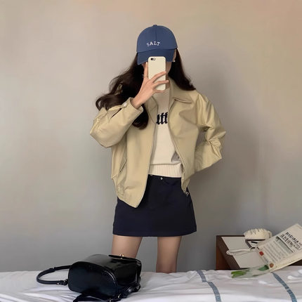 短款工装外套女2026春秋新款感小个子休闲宽松翻领棒球服夹克上衣