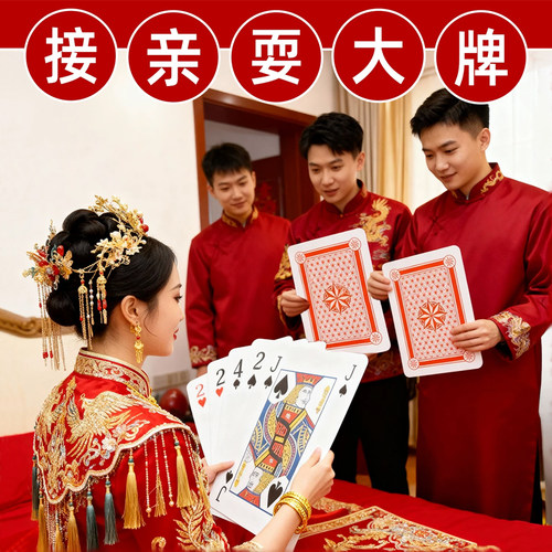 耍大牌接亲小游戏超大号结婚拍照道具堵门整蛊新郎婚礼互动扑克牌