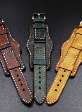 适配沛纳海PAM手工复古真皮表带 底托托盘牛皮真皮手表带22 24mm