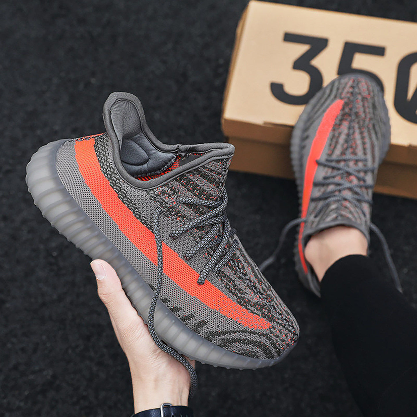 YEZI YEEZY椰子鞋350灰橘橙男女款休闲鞋夏季新款网面透气运动鞋