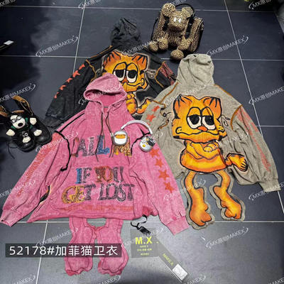 时尚潮流重工卡通印花休闲百搭长袖秋冬款YBDW潮牌KT猫圆领宽松型