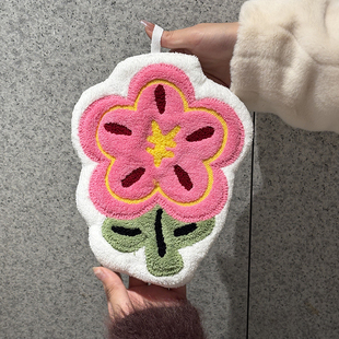 加厚吸水速干家用珊瑚绒清洁抹布 可爱花朵擦手巾厨房高颜值可挂式