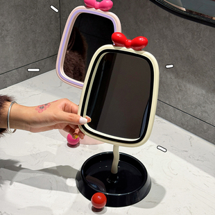 奶油蝴蝶结化妆镜子立式桌面高清镜子宿舍卧室家用女生ins高颜值