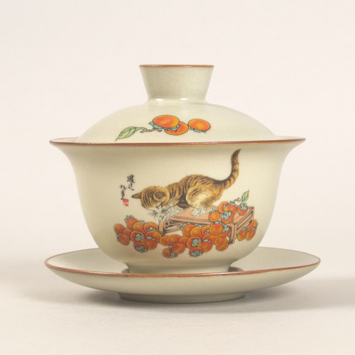 高颜值150ml米黄汝窑三才盖碗