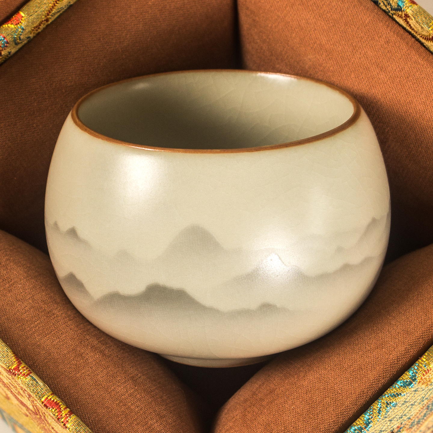 复古125ml米黄汝窑水墨茶杯