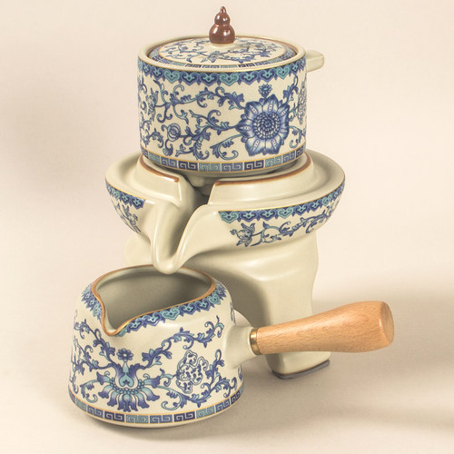 汝窑青花缠枝莲自动茶具套装