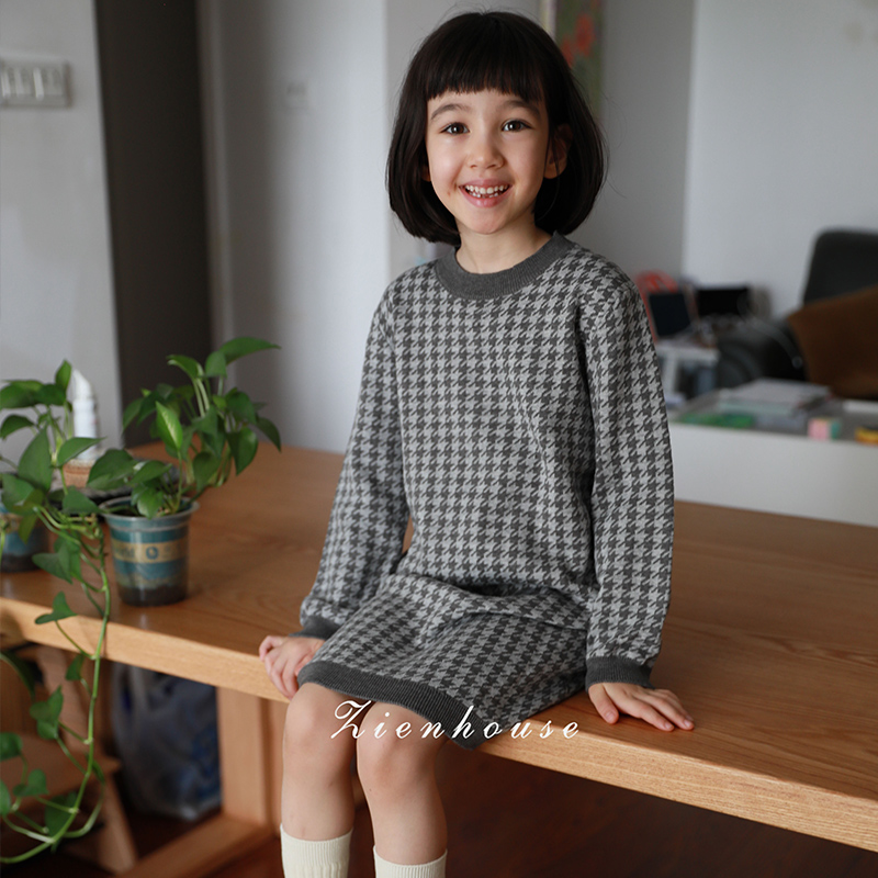 ZIENHOUSE千鸟格针织毛衣连衣裙