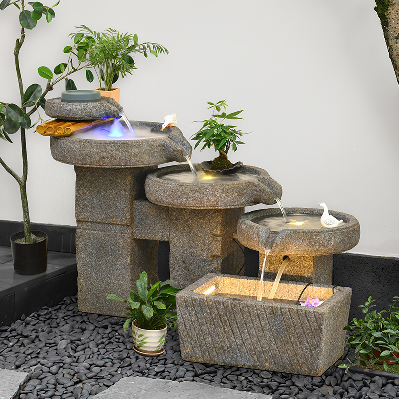 水景观装饰日式庭院阳台布置石磨