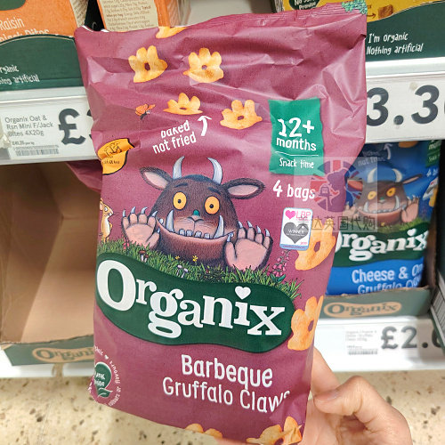 英国代购Organix欧格尼咕噜牛小爪泡芙12个月+有机宝宝零食无添加
