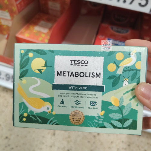 英国Tesco Metabolism 新陈代谢薄荷锌草本茶包20包装40g无咖啡因
