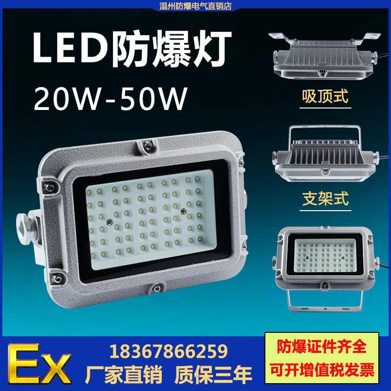 LED防爆灯20W30W50W免维护防水防腐投光灯24V36V工厂隔爆型吸顶灯