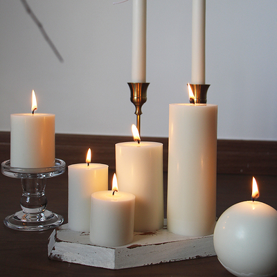 天然大豆蜡蜂蜡材质手工柱状蜡烛摆件烛光晚餐无烟无味家居装饰