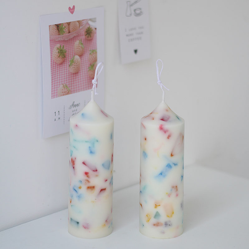 水磨石香薰蜡烛彩色柱蜡