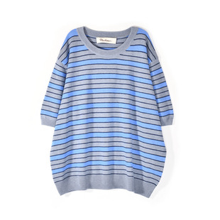 春季新百搭北欧定制棉羊绒混纺条纹半袖