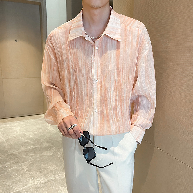 2025夏季新款雅痞长袖衬衫ins痞帅炸街超薄防晒坠感衬衣男S56-P45，商品下架区商品下架区，星座1104（原A460）