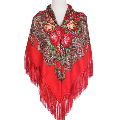 Ethnic shawl and scarf dual-use Russian printed warm headsc