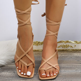 New square toe thick heel clip toe strap sandals for women,