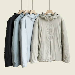 柔软简约休闲保暖夹棉外套防泼水防风 连帽棉服 冬k 男士 轻量化