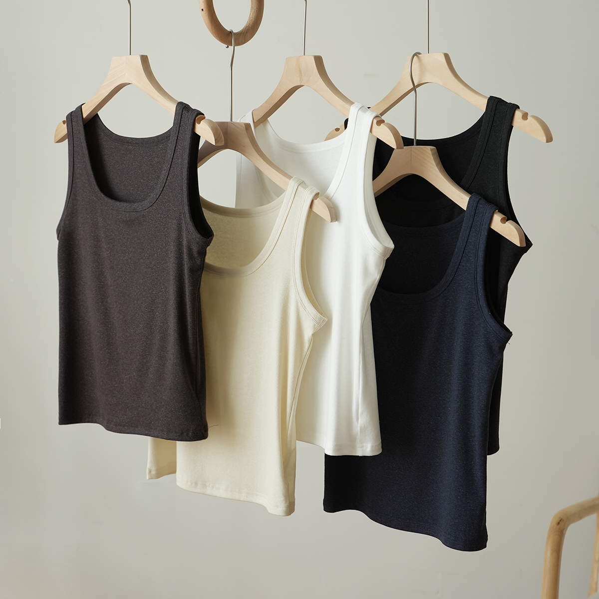 25199 亚麻天丝女士圆领背心 薄宽肩吊带弹力罗纹遮副乳打底夏款