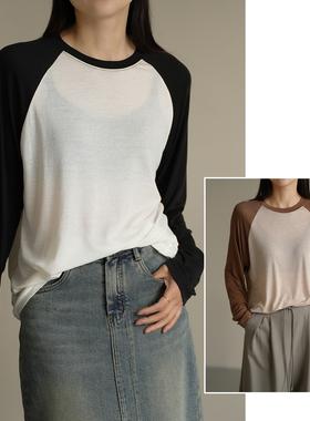 86126莱赛尔+羊毛女士插肩袖圆领打底衫 宽松T恤套头衫 春秋款