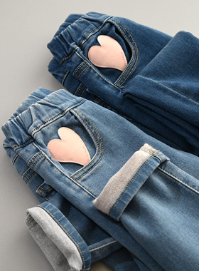 81904 儿童针织软牛仔裤 女童柔软铅笔裤 中大童长裤子 春秋款