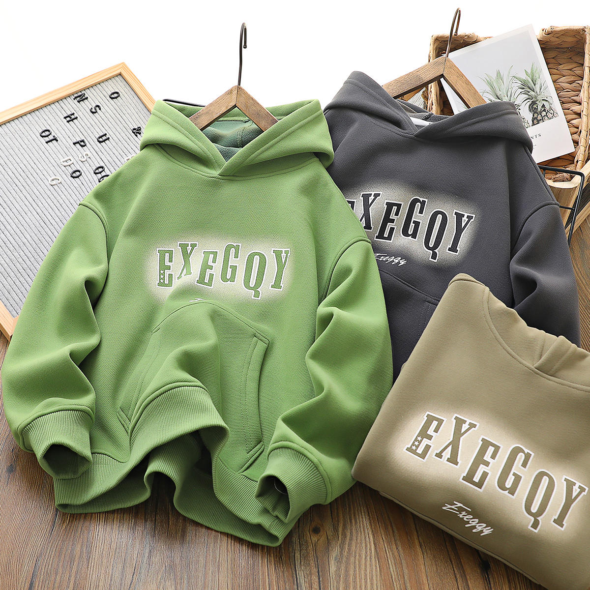 170大码一体绒儿童卫衣秋冬帽衫