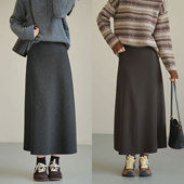 一片式 秋冬款 女士针织半身裙 气质款 纯色A字版 垂坠长裙 女装