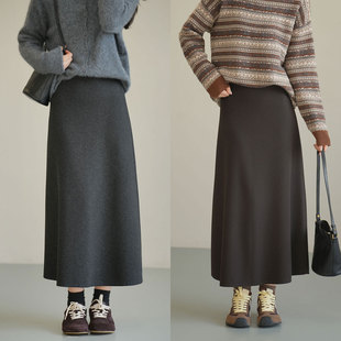气质款 一片式女士针织半身裙 纯色A字版垂坠长裙 秋冬款 女装