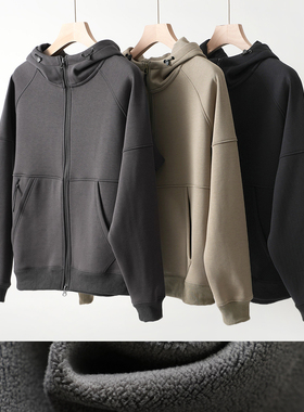 87992 420g 男士加绒连帽开衫 纯色卫衣保暖外套 大码厚实上衣