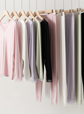 88016 单件拍 女士莫代尔蕾丝领秋衣秋裤 打底衫上衣 秋裤 秋冬款