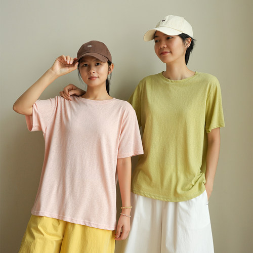 女士雪花棉圆领纯色短袖T恤衫夏