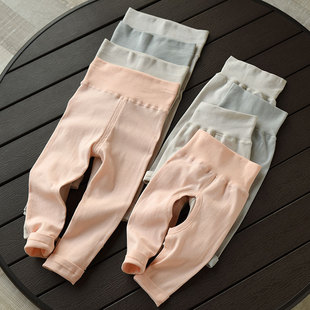 清 两件装小童高腰护肚纯棉裤子无骨缝合 新生儿开裆裤 婴幼儿