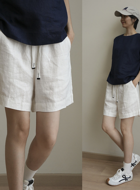 24323 9支全亚麻 女士短裤 休闲百搭中裤 直筒五分裤 夏款 女装
