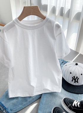 79478 亲子款 儿童纯棉白T恤 女士男女童短袖上衣 五分袖打底夏款