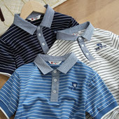 32支精梳纱 夏款 儿童条纹POLO衫 短袖 特 中大童 男童翻领薄款 T恤