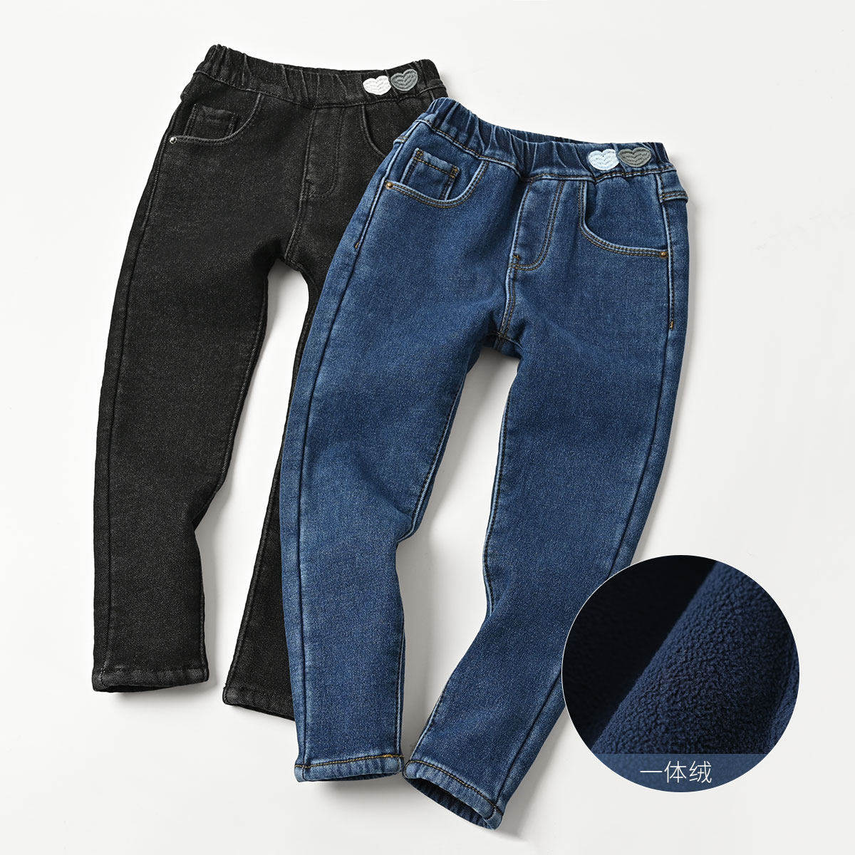 特 儿童加绒牛仔裤女童百搭铅笔裤 保暖长裤 冬款童装