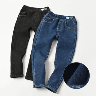 特 儿童加绒牛仔裤女童百搭铅笔裤 保暖长裤 冬款童装