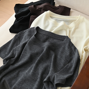 女士圆领短袖 可机洗美丽诺全羊毛 薄软T恤衫 夏款 25024 女装 100支